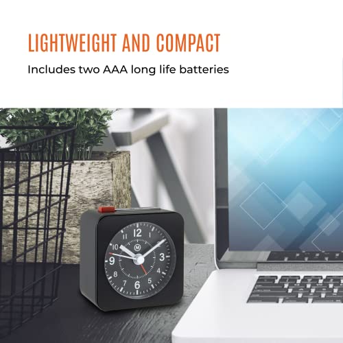 Marathon Mini Non-Ticking Analog Alarm Clock With Auto Blacklight, Black/Black - Silent Smooth Sweep - Alarm & Snooze Functions - Two Aaa Batteries Included #TOP5