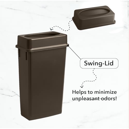 Image of 23 Gallon Slim Rectangular Garbage Can with Lid - Brown