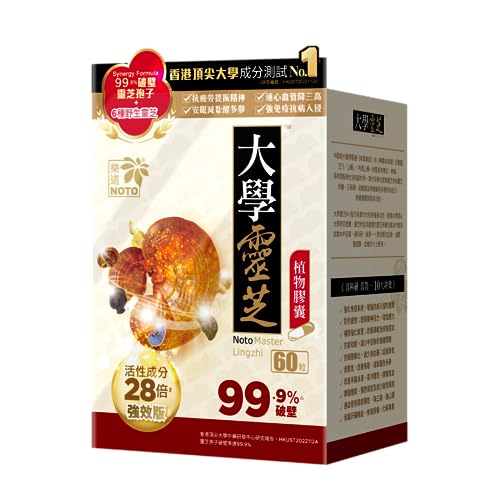 NOTO Master Reishi Mushroom Lingzhi and Cracked Lingzhi Spore Capsule, 100% Natural Pure Antioxidant Fungus Extract for Energy Immune Support Wellness - 60 Capsules