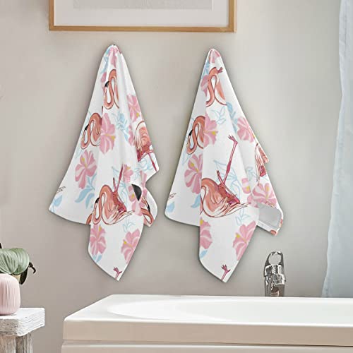 Pink Flamingo Hand Towels Set Of 2 Tropical Flowers Fingertip Towels Soft Dry Towel Dish Towels For Bathroom Laundry Room Spa Decor #TOP3