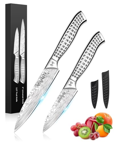 MOSFiATA Messerset 2 pcs, Profi Universalmesser 5 Zoll und Scharfes Schälmesser 3,5 Zoll aus Edelstahl, Ideal für Alle Küchenarbeiten, In...