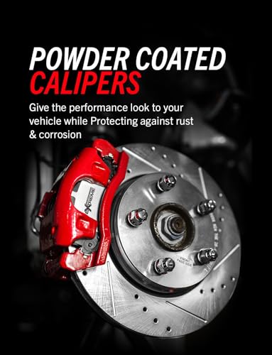 Image of PowerStop Front and Rear Brake & Caliper Kit for Subaru Impreza 2012-16 - Drilled & Slotted Disc Rotors + Carbon-Fiber Ceramic Brake Pads + Red-Powder Coated Calipers, KC6113-26