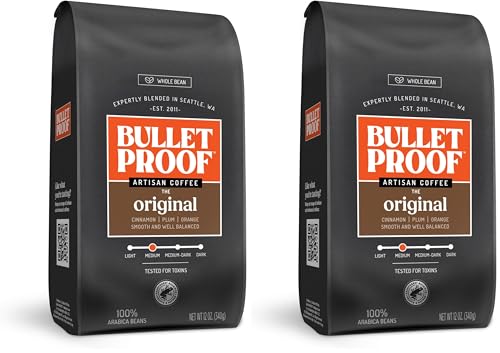 Image of Bulletproof Original Medium Roast Whole Bean Coffee, 12 Ounces, Clean Coffee Tested for Toxins (Pack of 2)
