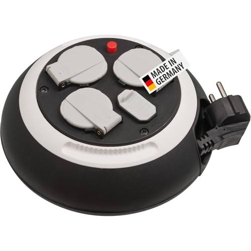 Brennenstuhl Comfort Line Kabelbox 3-fach mit USB/Mini-Kabeltrommel (Kabeltrommel mit USB-Ladefunktion 3m Kabel Made in Germany) schwarz/weiß