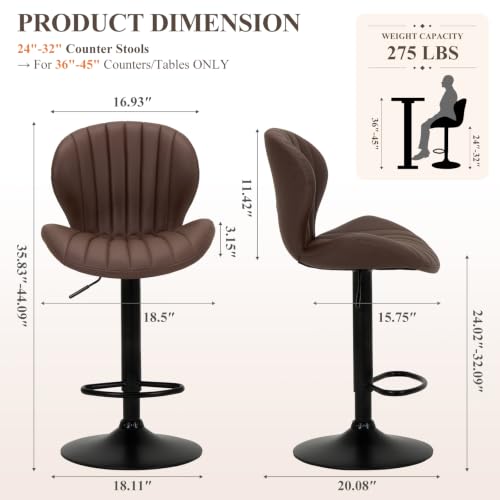 Image of MALOL Bar Stools Set of 2, Swivel Adjustable Height Leather Bar Chair,Brown