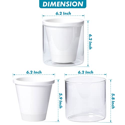 D'vine Dev 6 Inch Design Self Watering Planter For Indoor Plants, White Terracotta Pots With Cylinder Glass Cup, Set Of 2, 373-B-2 #TOP2