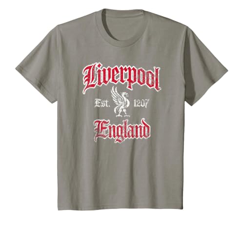 Liverpool England Est. 1207 Red and White Distressed Print T-Shirt, Youth, Slate Grey, Small