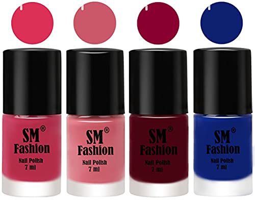 Image of Nail Polish Combo Set (Pack of 4) Quick Dry Gel Finish Nail Paint | Dusty Pink,Nude Pink,Boysenberry,Blue | 7 ml Each