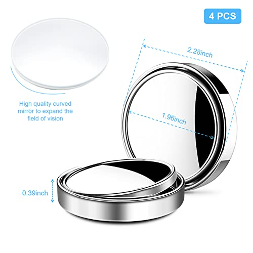 OBTANIM 4 Pack Blind Spot Round Car Mirror, 2 Inch Angle Adjustable HD Glass Convex Mirror Accessories with Frame for SUV, Trucks, Motorcycles (Silvery)