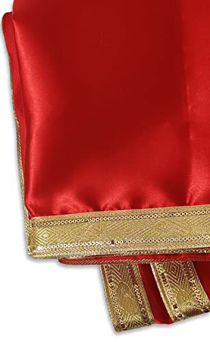 Image of Pooja Cloth for Mandir, Satin Pooja Cloth, Decoration Clothe for Temple, Mandir Ka Kapda, Red Cloth for Puja, Orange Pooja Clothe, 1 Meter Pooja Clothe (Red & Orange)