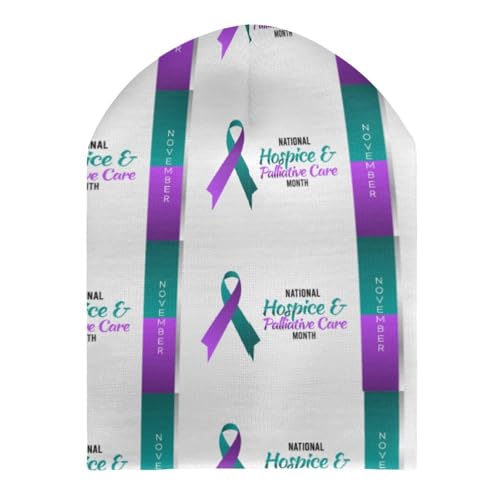 Purple Green Ribbon Hospice and Palliative Care Awareness Kids Beanie Hat for for Girls Boys Children Cap Winter Knitted Chemo Cancer Headwear Accessories Gifts Decoration3