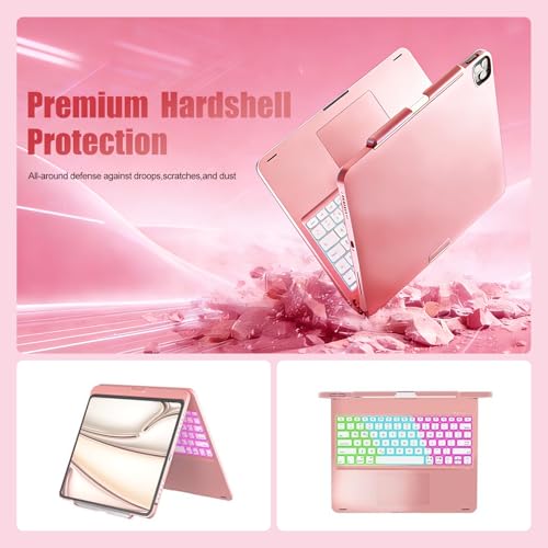 Image of for iPad pro 13 Case with Keyboard(M5 /M4, 2025 /2024)&iPad Air 13 inch case(M3, 2025 /M2, 2024) &iPad Pro 12.9 (6th /5th /4th /3rd Gen),Trackpad,Rainbow Backlit- Light Pink