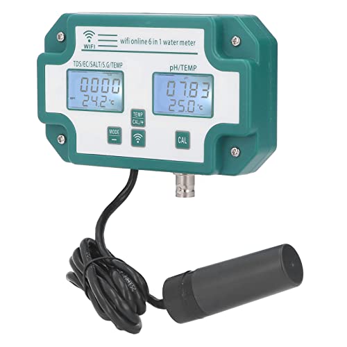 Wasserqualitätsmessgerät, 6 in 1 Multifunktionaler Wasser-PH-Tester PH TDS EC SG Salztemperaturtester mit WiFi-Verbindung Multiparameter-Wassermonitor für Pool, Aquarium,
