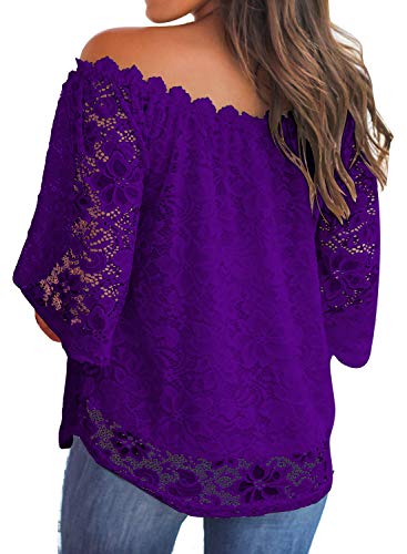 Image of MIHOLL Women's Lace Off Shoulder Tops Casual Loose Blouse Shirts