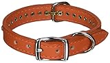 OmniPet Signature Leather Crystal Dog Collar, Orange Solid Grain Leather, Fits 7.5'-9.5' Neck Size, 12' Overall Length
