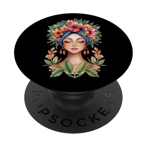 Belle Femme Coiffe Florale Beauté Ethnique PopSockets PopGrip Adhésif