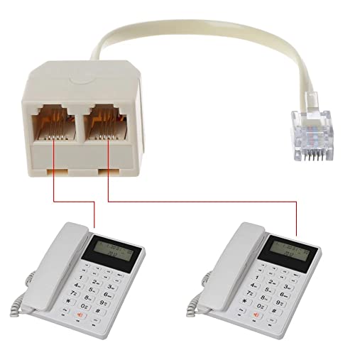 CABLEPELADO RJ11-Telefonsplitter-Adapter mit Kabel, RJ11-Stecker auf Doppel-RJ11-Stecker, Telefon-Splitter, 6P4C RJ11-Splitter, Kabel 10 cm, Kunststoff, Beige
