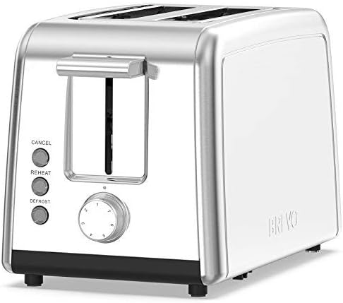 BREVO 2 Slice Toaster Brushed Stainless Steel and 7-Shade Control with Warming Rack, Defrost, Reheat
