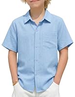 Arshiner Jungen Hemden Leinen Sommer Kinder Leichtes Kurzarmshirt Freizeit Komfort Hemd für Jungen 12-13 Jahre Blau