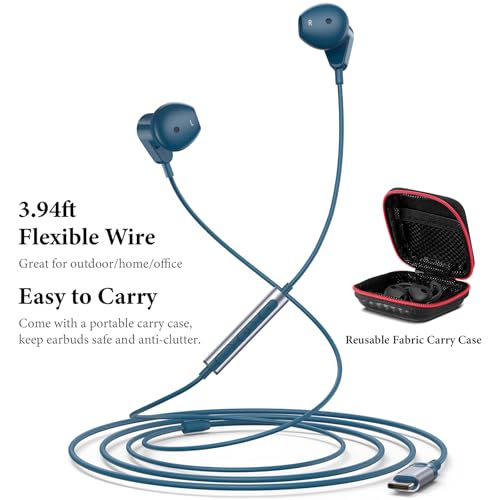 APETOO USB C Headphones for iPhone 17 16 15 Pro Max/iPad Air Earbuds Blue