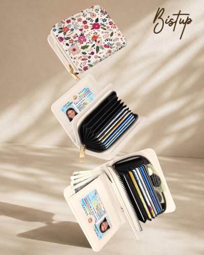 Image of Bistup Luxury Credit Card Holder for Women, Leather Card Organizer, Beige Floral