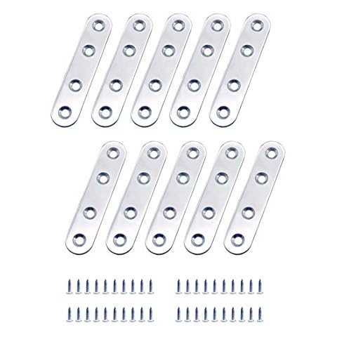 Concisea 10Pcs 77x17mm Edelstahl 180 Grad Flachverbinder Metallverbinder Klammer mit 40Pcs Silber Schrauben Cover