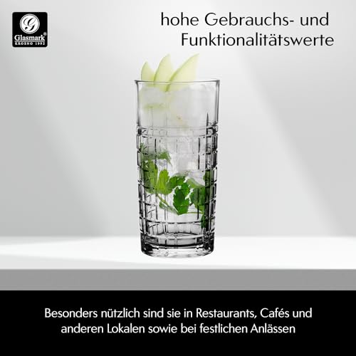 Glasmark Krosno - Set di bicchieri da acqua per long drink, cocktail gin acqua, long drink, bicchieri da cocktail, bicchieri per acqua, lavabili in lavastoviglie, trasparenti, con effetto cristallo, 6 - immagine 5