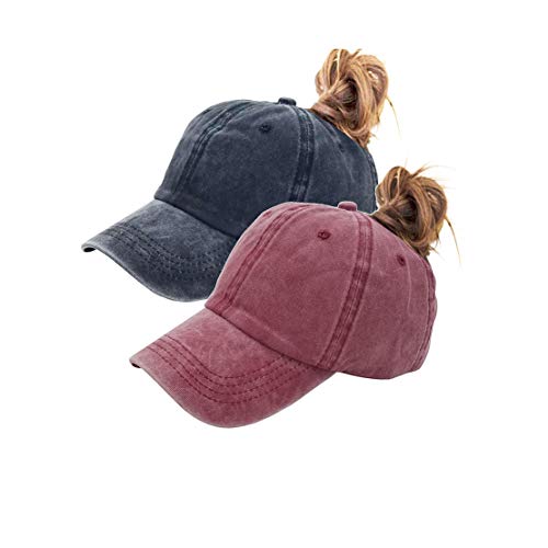 Image of Eohak Ponytail Baseball Hat Distressed Retro Washed Cotton Twill