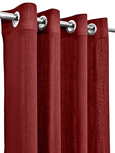 Image of Cotton Linen Solid Curtain with Eyelet Rings,Window Curtains for Pooja Room /Living Room /Dining Hall /Hotel /Bedroom /Kid Room /Kitchen (5 Feet, Maroon) Set of 2