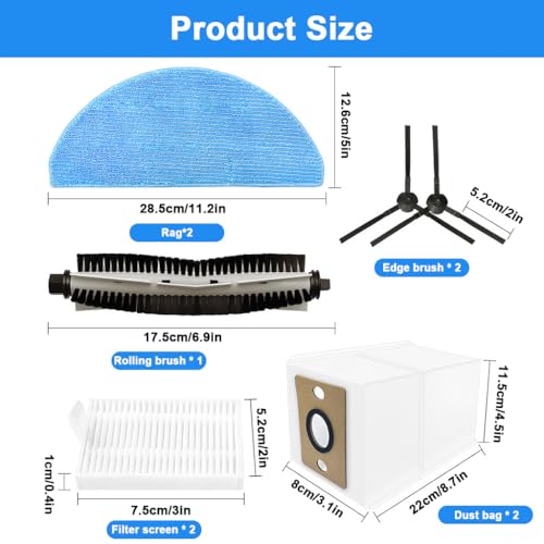 Image of HASTHIP 9Pcs Replenishment Kit, Replacement Accessories for ILIFE A30 Pro / A30 Vacuum Cleaner, Replacement Parts with 2 Filters, 2 Side Brushes, 2 Mop Cloth, 1 Main Brush, 2 Dust Bag