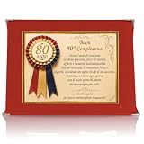 Targa Compleanno – Targa Celebrativa in Cofanetto Velluto – Idea Regalo Elegante per Compleanno e Ricorrenze – Targa Ricordo (Rosso, 80 Anni)