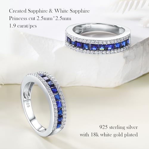 925 Sterling Silver Thick Band Rings for Women Men Channel Set Half Eternity Wedding Anniversary Band Sapphire/Emerald/Ruby/Topaz Gemstone Birthstone Ring Size 6 to 104