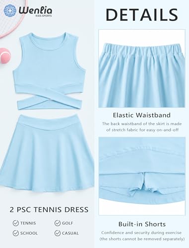 Image of Wenlia Girls Tennis Dress Sleeveless Golf Outfit 2 PCS Athletic Dress Activewear Set with Built in Shorts for 5-14Y
