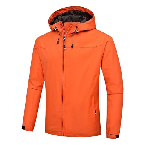 Rain Jacket for Men Lightweight Waterproof Windbreaker Shell Jacket Raincoat with Hood for Hiking Travel Outdoor Orange