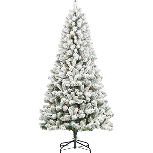 White 6.5ft Pre-Lit Flocked Frisco Pine Christmas Tree, Green,350 Clear Incandescent Mini Lights White 6.5ft Pre-Lit Flocked Frisco Pine Christmas Tree, Green,350 Clear Incandescent Mini Lights