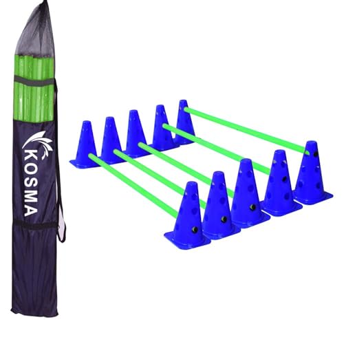 Haies multifonctionnelles de sport cônes de signalisation bleus et pôles verts Kosma