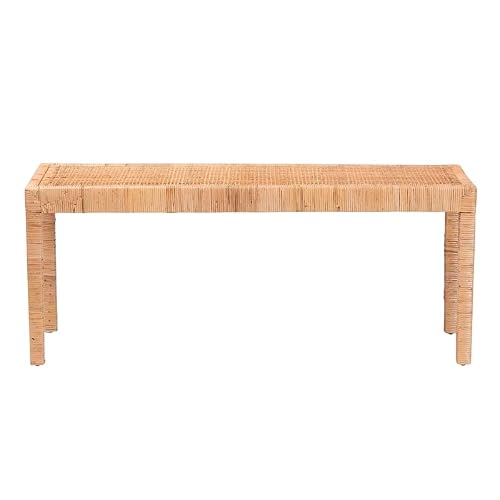 Baxton Studio Abelia Natural Rattan And Mahogany Wood Long Accent Bench #TOP3