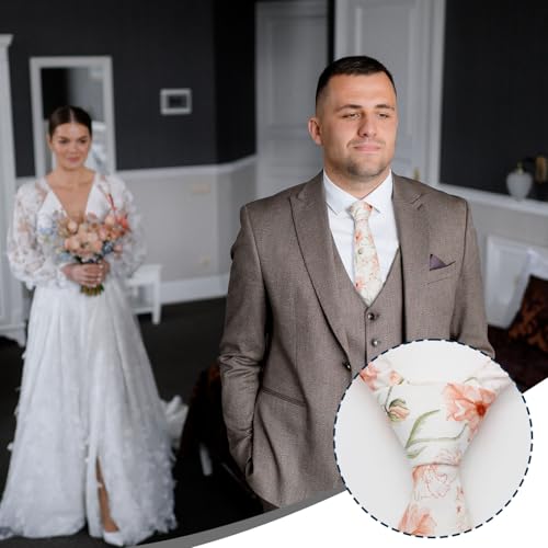 Image of Luckyvestir Ties for Men, Sage Green Cotton Floral Tie 2.76 inch Flower Printed Men's Neckties for Wedding /Groomsmen /Suit /Party