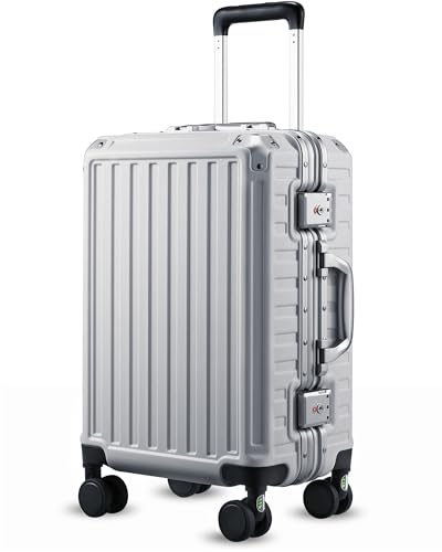 LUGGEX 20-Inch Aluminum Spinner Hard Shell Suitcase, Silver