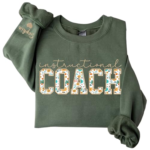 Personalized Embroidered Instructional Coach Sweatshirt, Custom Floral Applique...