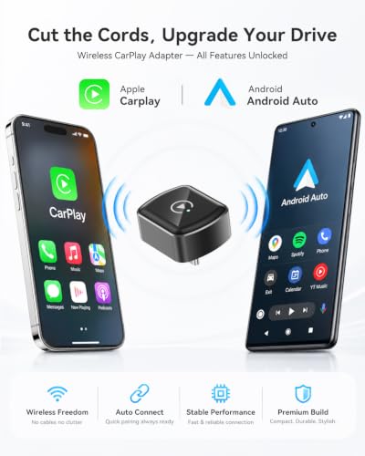 Image of Wireless CarPlay Adapter USB C - Upgrade Android Auto Dongle, The Small Plug-and-Play Dongle for Wired CarPlay /Android Auto, 5.8GHz Fast WiFi, Auto Reconnect, Zero Lag & USB-C /A
