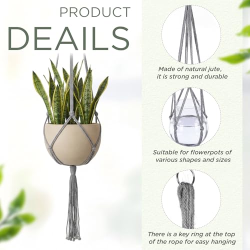 Image of EBOOT 2 Pack 48 Inch Large Macrame Plant Hanger Rope to Hang Flower Pot Plant Holder for Indoor Outdoor Decorations, 4 Legs (Grey)