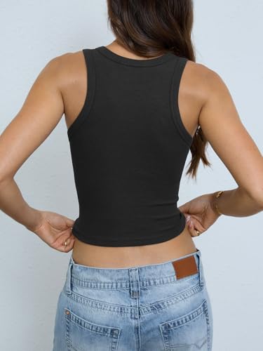 Image of EasyGala Womens Cotton Ribbed Crop Tank Tops High Neck Sleeveless Basic Shirts Racerback Slim Fitted Summer Clothes 2026