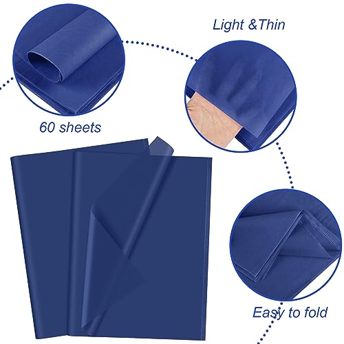 CHRORINE Seidenpapier, 60 Blatt, Marineblau, Kunst, Geschenkverpackung, Seidenpapier, Großpackung für Bastelarbeiten, Dekoration, Geburtstag, Feiertag, Jungenparty (50,8 x 36,8 cm)