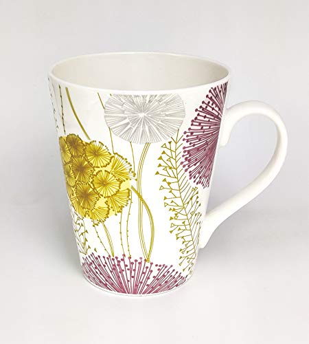 Image of Dandy Lines Conical Mug with Multicoloured Flowers, Ceramic, Pack of 4, Microwave & Dishwasher Safe, Great for Home Use & Gifting
