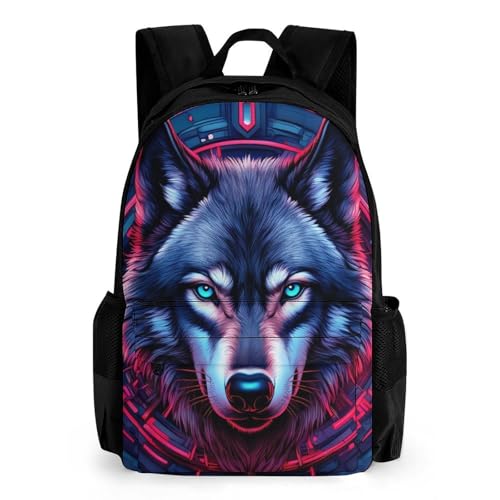 Supdreamc Lightweight Rucksack for Sports Travel Running - Big Capacity Multipurpose Anti-Theft Bookbag, Abstract Mechanical Wolf Art Travel and Sport Backpack Rucksack
