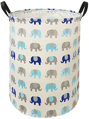 Image of ACMUUNI Baby Clothes Basket Gift Laundry Hamper with Handles, Toys Storage Box And Bins for Kids Boys Girls Room, Bedroom Decor, Nursery Gift Basket (grey&blue elephant)