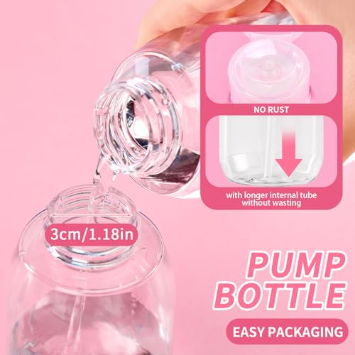 SHEERBLISS Push Down Pump Dispenser,Nail Polish Remover Pump Empty Bottle for Makeup Remover, Facial Toner, Micellar Water, Alcohol, Nail Polish Remover 2 Pack 200ml(6.8oz)3