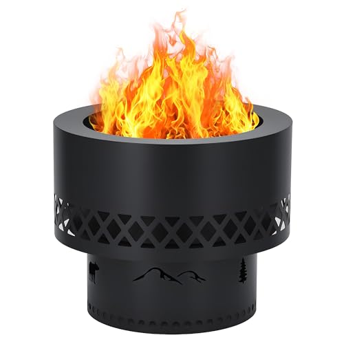 19 Inch Smokeless FirePit, Steel Outdoor Smokeless Wood Burning Fire Pit Table...