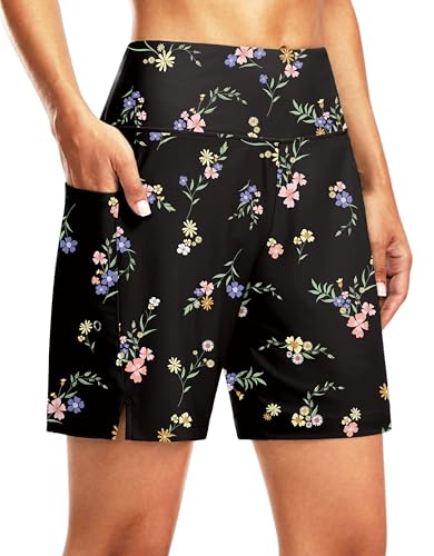 Image of G Gradual Women's 7 inch Long Swim Board Shorts High Waisted Quick Dry Beach Swimming Shorts for Women with Liner Pockets